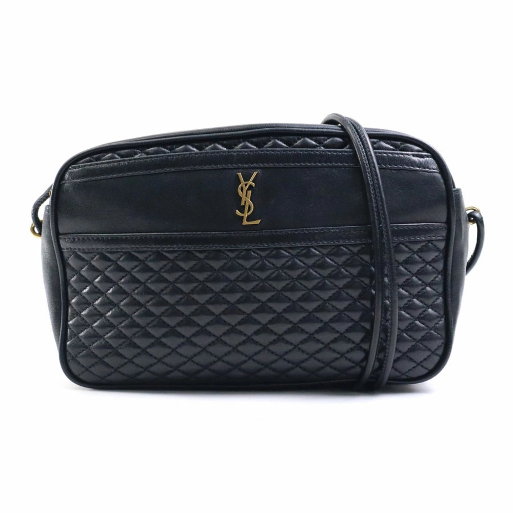 Saint Laurent Black Quilted Lambskin Victoire Camera Bag YSL logo black